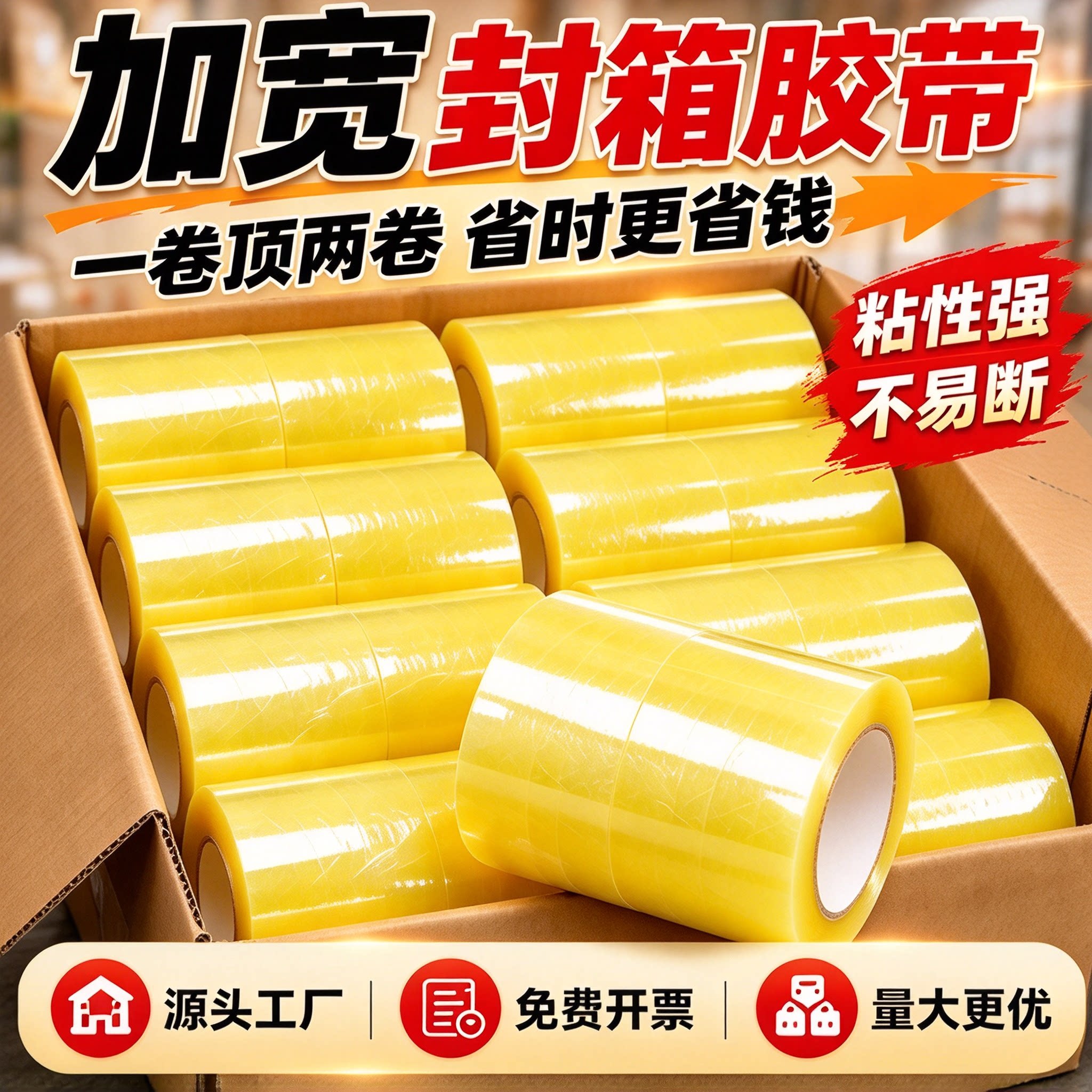 整箱加宽透明胶带大卷装宽胶带透明固定胶布打包端午礼品封箱胶布