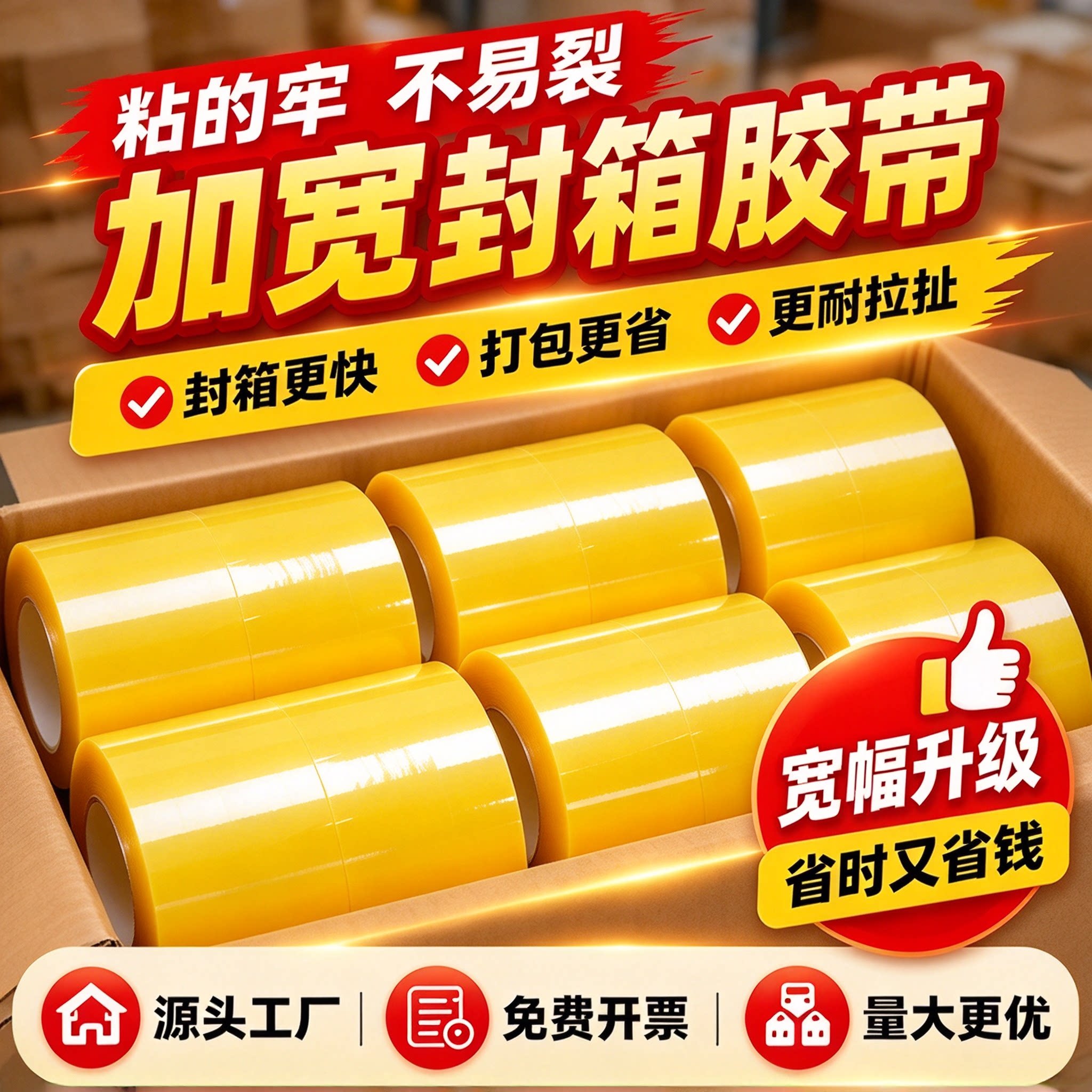 宽胶带防水高粘度封口宽透明胶带电商单卷加厚胶纸批发胶条米黄色