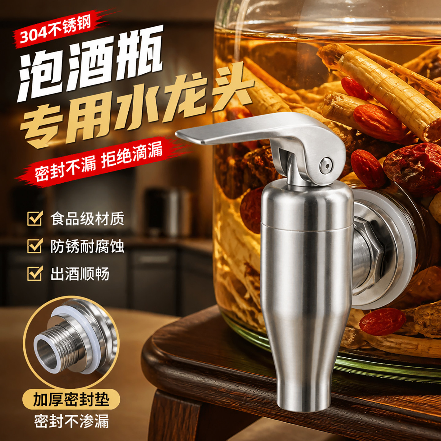 专用龙头304不锈钢12mm泡酒瓶水龙头酒罐酒桶商用防堵饮料桶酒缸