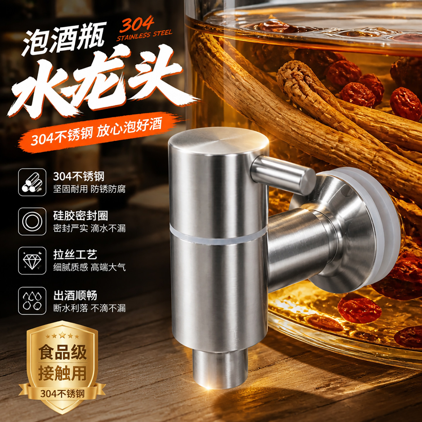 泡酒玻璃瓶泡酒瓶水龙头钢水嘴密封罐304不锈钢酒嘴12mm开关酒罐