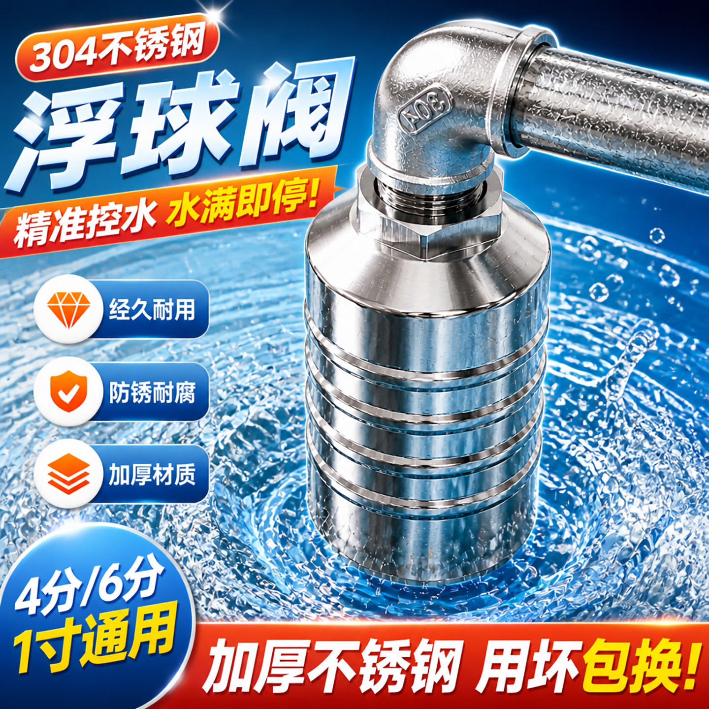 水满自停阀自动自来水水池止补不锈钢304不锈钢浮球阀阀门控制阀