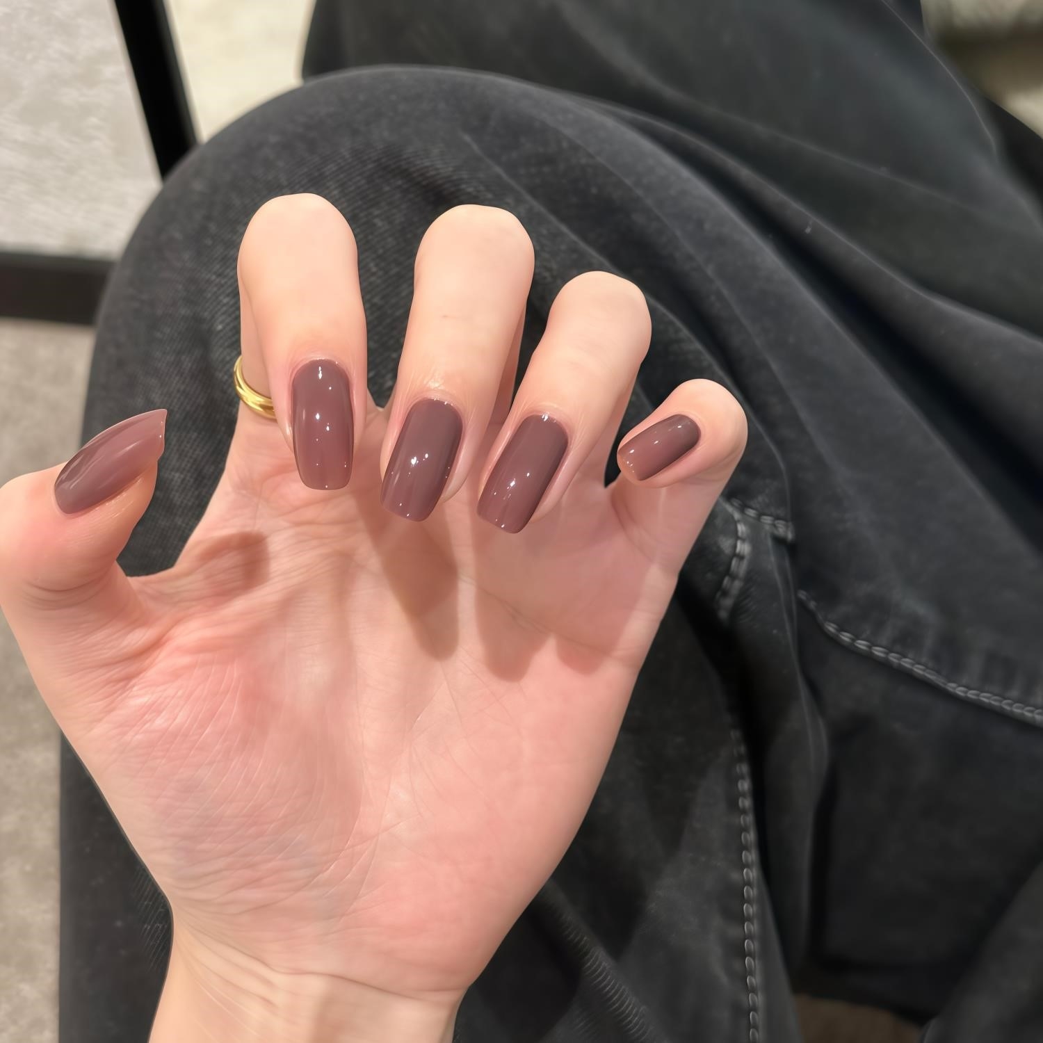 穿戴甲纯色拿铁棕手工中长款美甲贴片成品甜酷辣妹单色假指甲学生