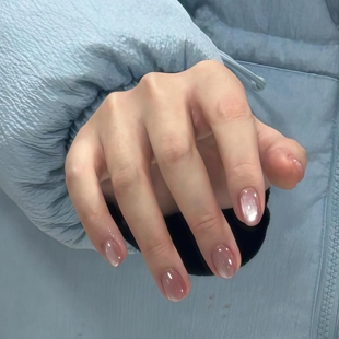 春夏新款冰透裸粉色纯欲猫眼短甲日常高级显白手工穿戴甲美甲贴片