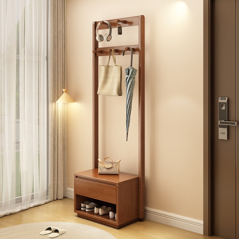 速发实木衣帽架床头小一物落地挂衣架家用柜户型床边衣架角落置体