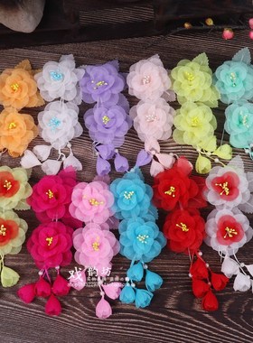 速发款饰新戏薄纱两连朵鬓花 京剧古装演出头曲 青衣 花旦 头花耳