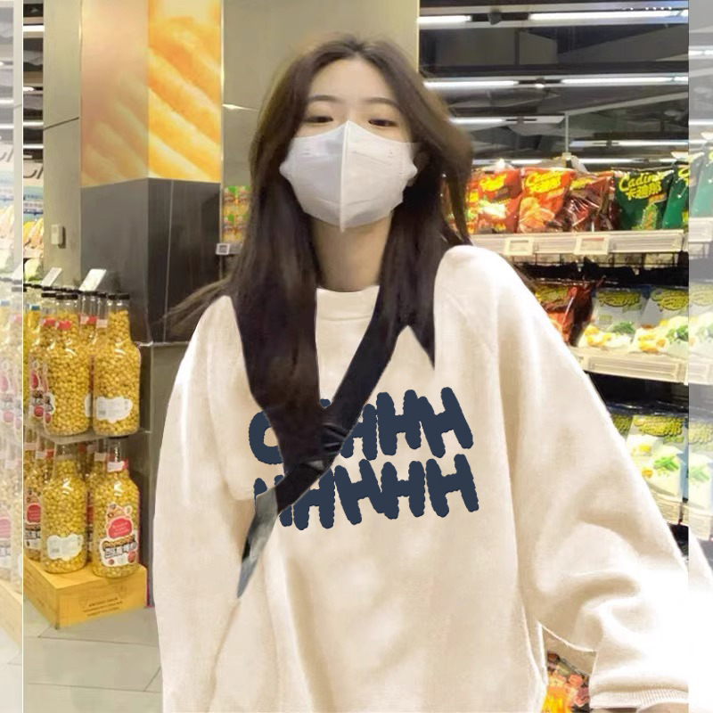 速发美式复s春领卫衣2024新款圆秋薄款无帽长袖over古ize慵懒风上