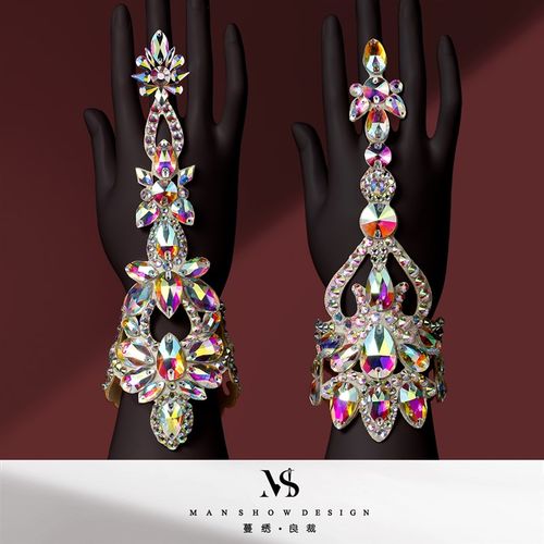 速发蔓绣肚皮舞链指手手性感华丽舞蹈满钻百搭饰品连工贴钻手环