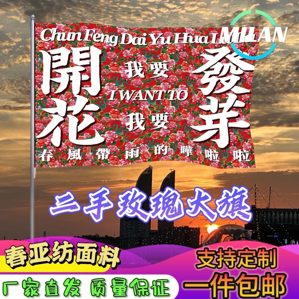 二手玫瑰应援大旗 摇滚旗帜 二手玫瑰巡演 音乐节手摇旗子定制