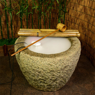 竹排水勺流水摆件竹子石槽造景