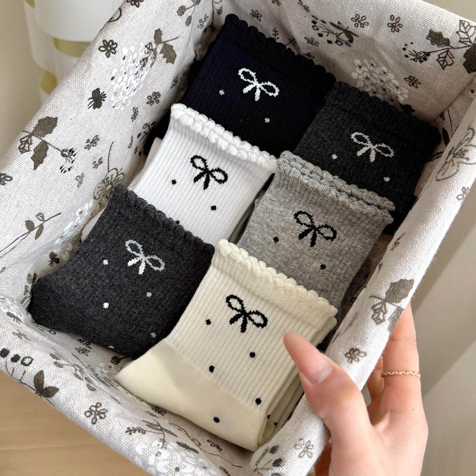 女生袜子纯棉春秋季ins潮波点白色短袜2026新款爆款日系中筒棉袜