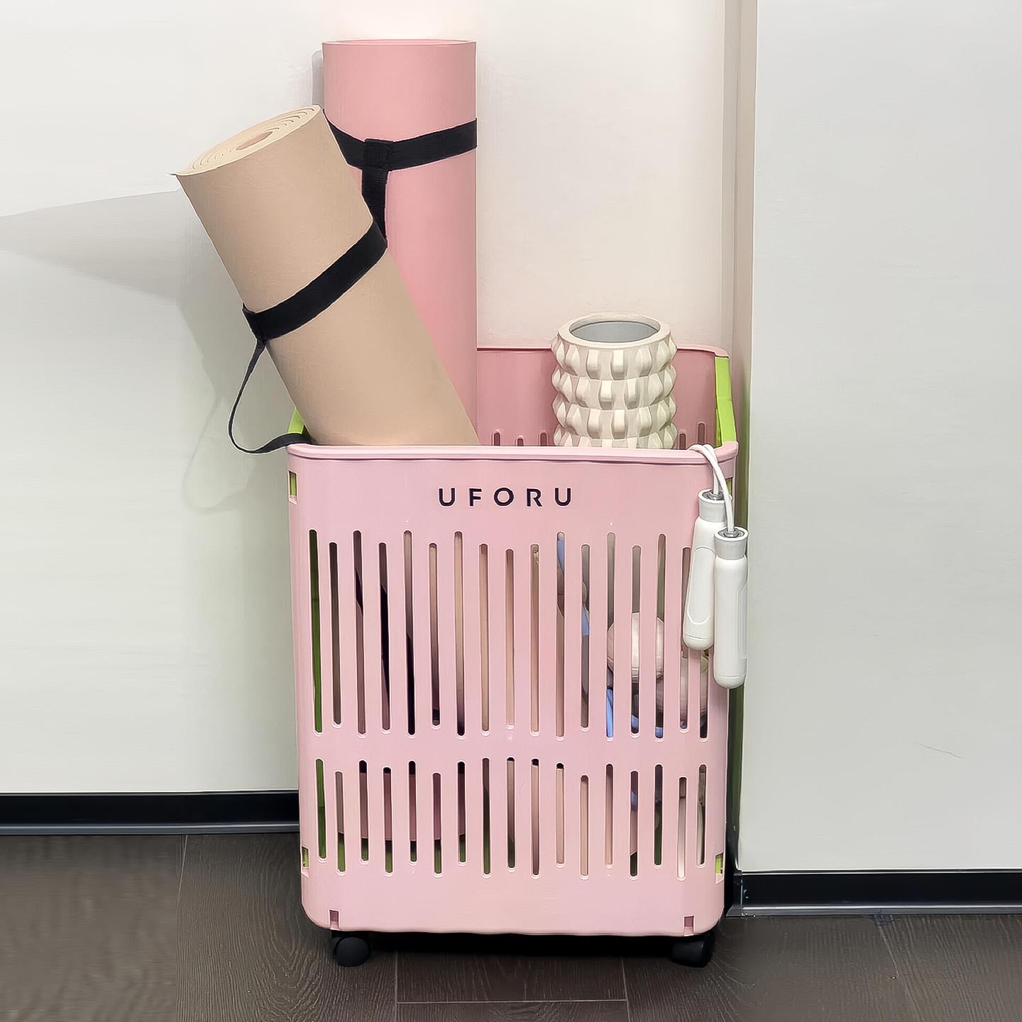 多巴胺瑜伽垫收纳筐带轮运动器材置物架多功能整理箱室内健身