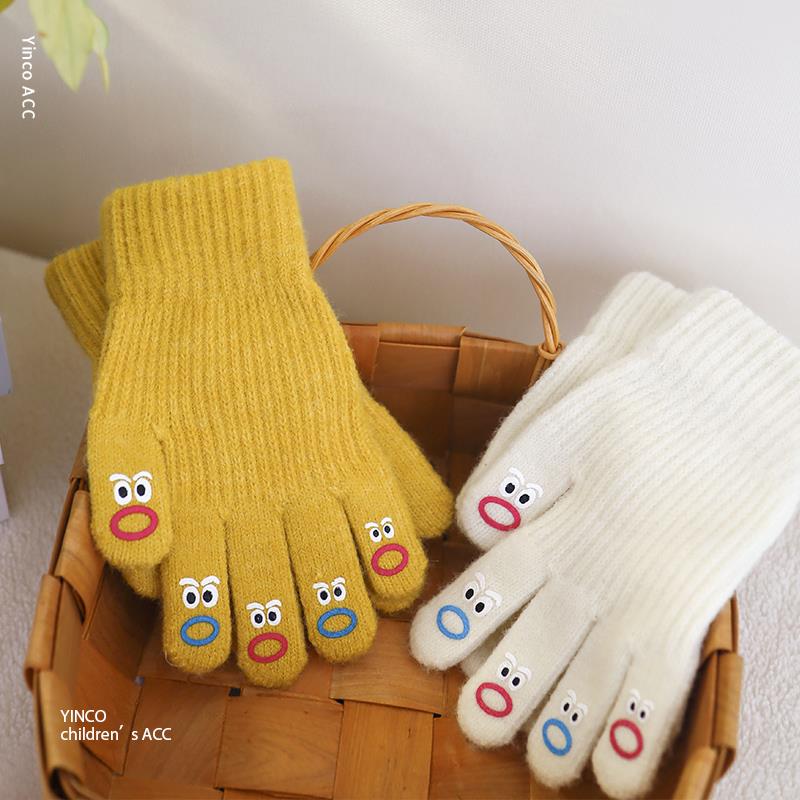 韩国ins儿童男女宝可爱嘴嘴怪表情五指手套亲子学生冬季骑车保暖