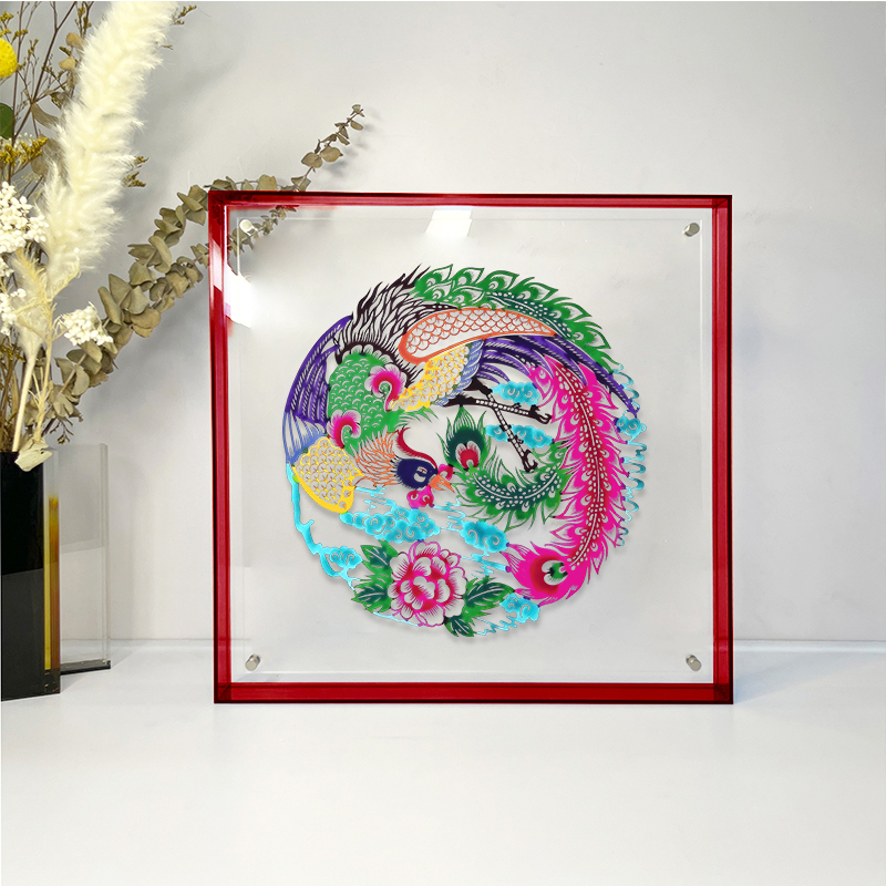 新中式凤凰彩色亚克力装饰画国风民俗艺术挂画客厅玄关吉祥摆件画
