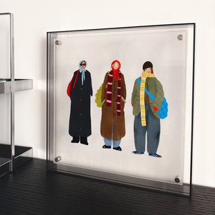 包豪斯卡通人物装饰画韩系小众艺术服装店壁画设计工作室摆件画