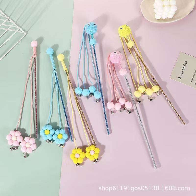 创意花朵流苏逗猫棒替换头立体小怪兽铃铛玩具宠物猫互动用品