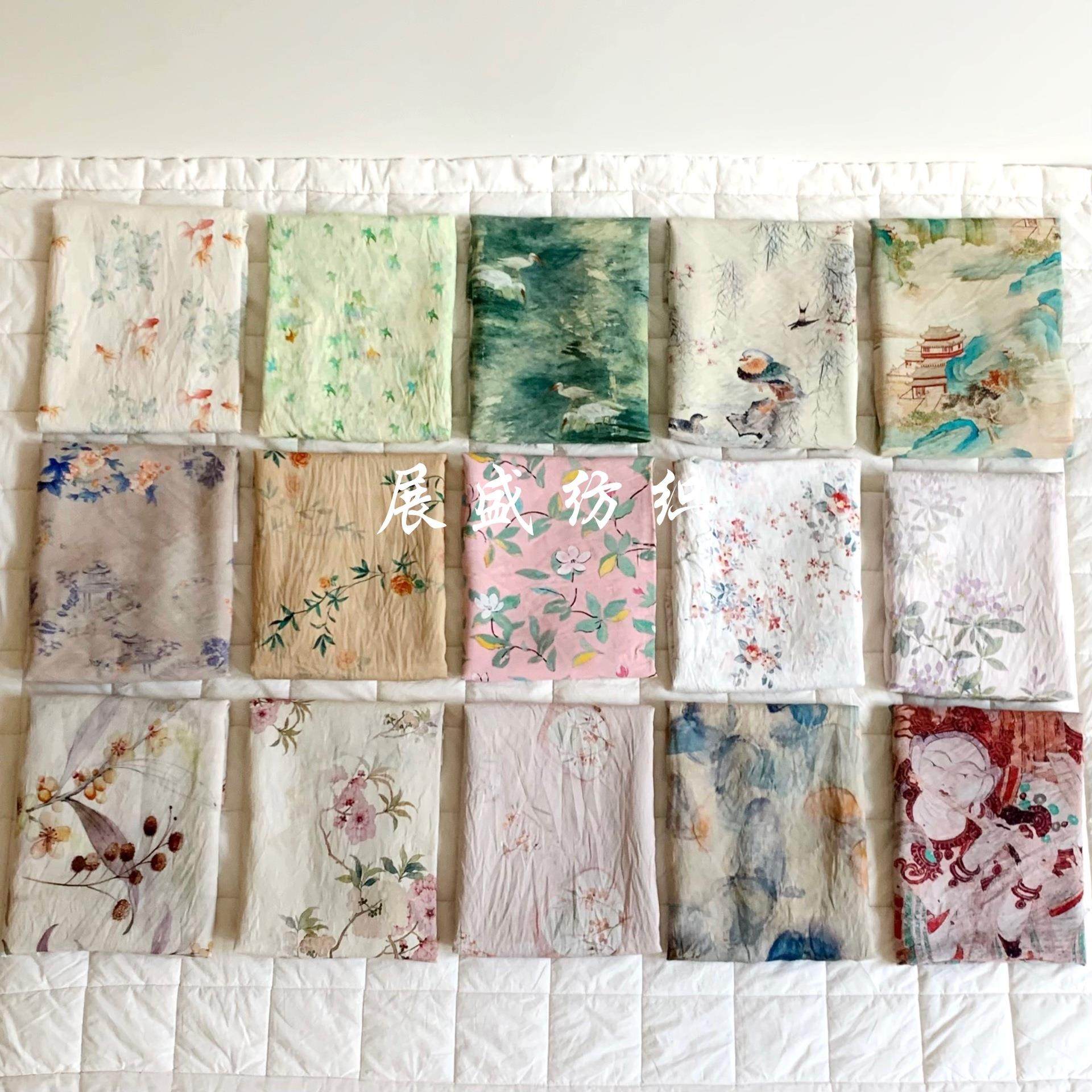 天丝苎麻印花布料 新中式天丝麻古风国风女装连衣裙旗袍汉服面料