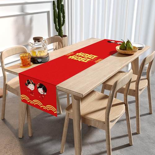 绒布桌旗红色喜庆结婚桌布婚礼布置订婚宴装饰边柜电视柜茶几桌垫