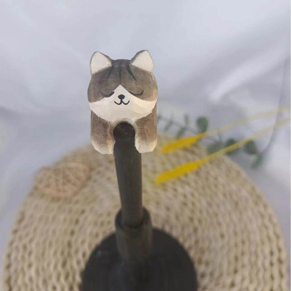 小猫木雕摆件可爱桌面物件小猫咪木制工艺品玄关客厅工艺品