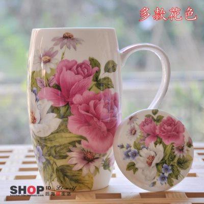 包邮700ML杯子陶瓷带盖带勺超大容量喝水杯女创意骨瓷大号马克杯