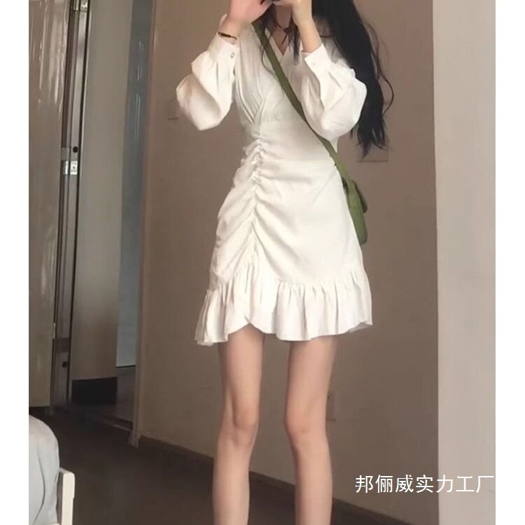 法式甜美温柔风连衣裙女鱼尾裙小众名媛小个子显高显瘦超好看裙子