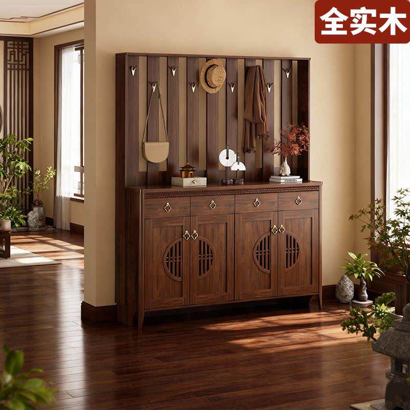 实木鞋柜家用门口收纳柜一体靠墙储物入户玄关柜大容量多层挂衣架