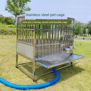 不锈钢狗笼子金毛拉布拉多边牧宠物笼阳台可折叠家用加固厕所加厚