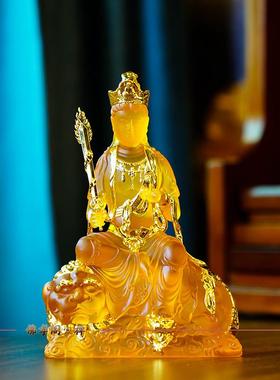 原创水琉璃五台山持剑文殊菩萨佛像坐像家用佛堂供奉兔本命佛摆件