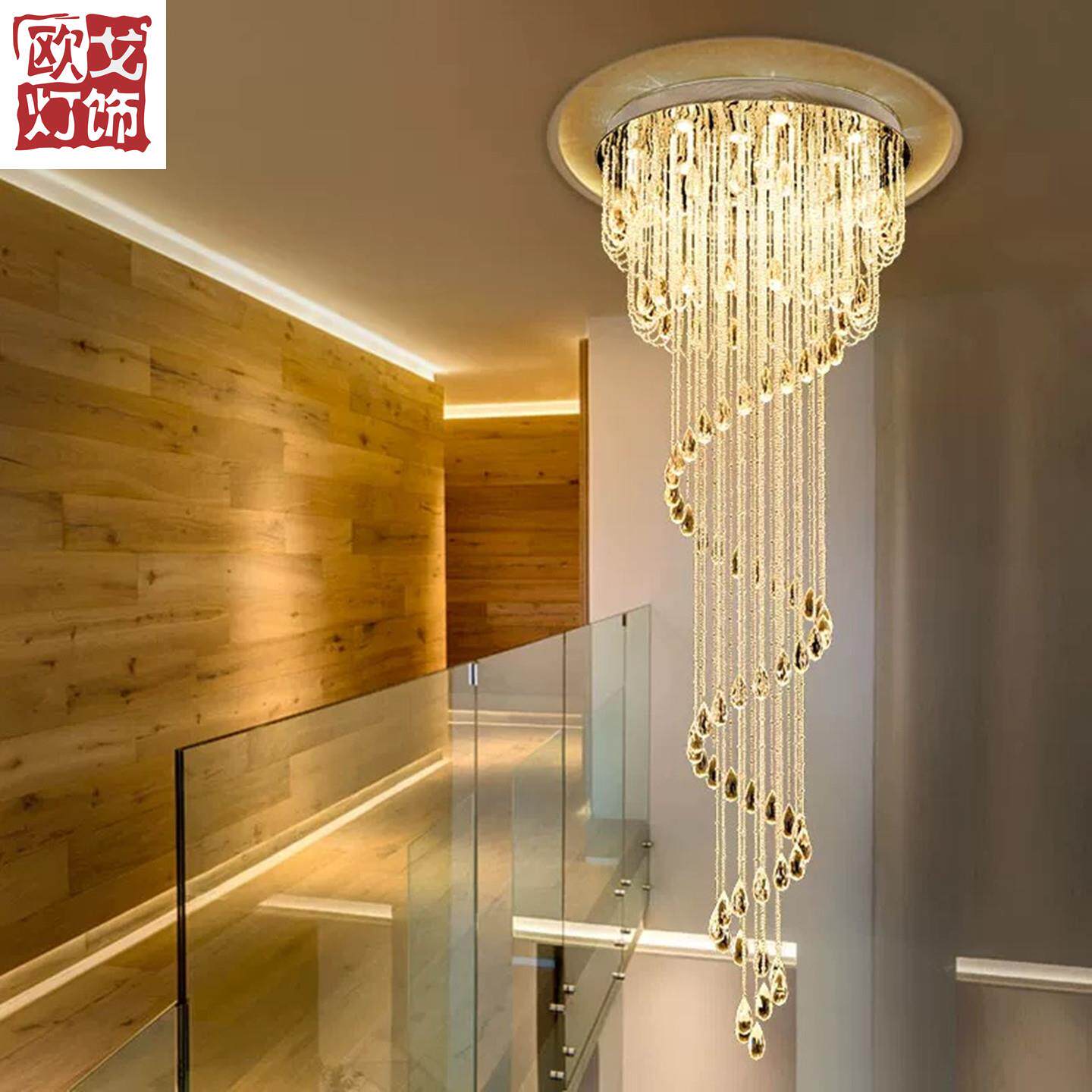 轻奢楼梯水晶吊灯豪华复式楼旋转别墅客厅中空灯简约网红水晶灯