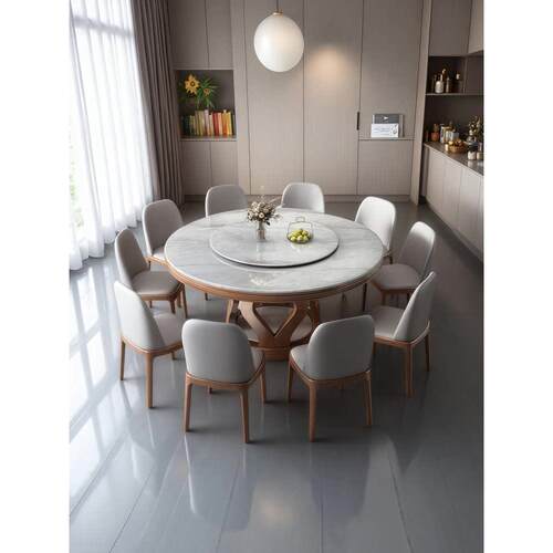 微晶石奢石餐桌椅组合现代简约大理石圆桌家用超晶石圆形实木饭桌