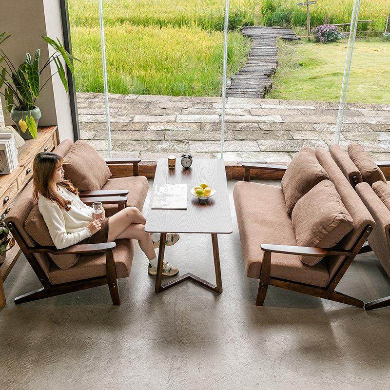 咖啡厅实木沙发桌椅组合覆古奶茶店洽谈休闲书吧休息区民宿沙发椅