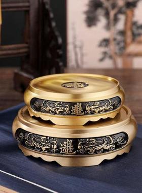 黄铜米缸文昌塔通用底托山水烟灰缸圆形双貔貅底座摆件香炉小底托