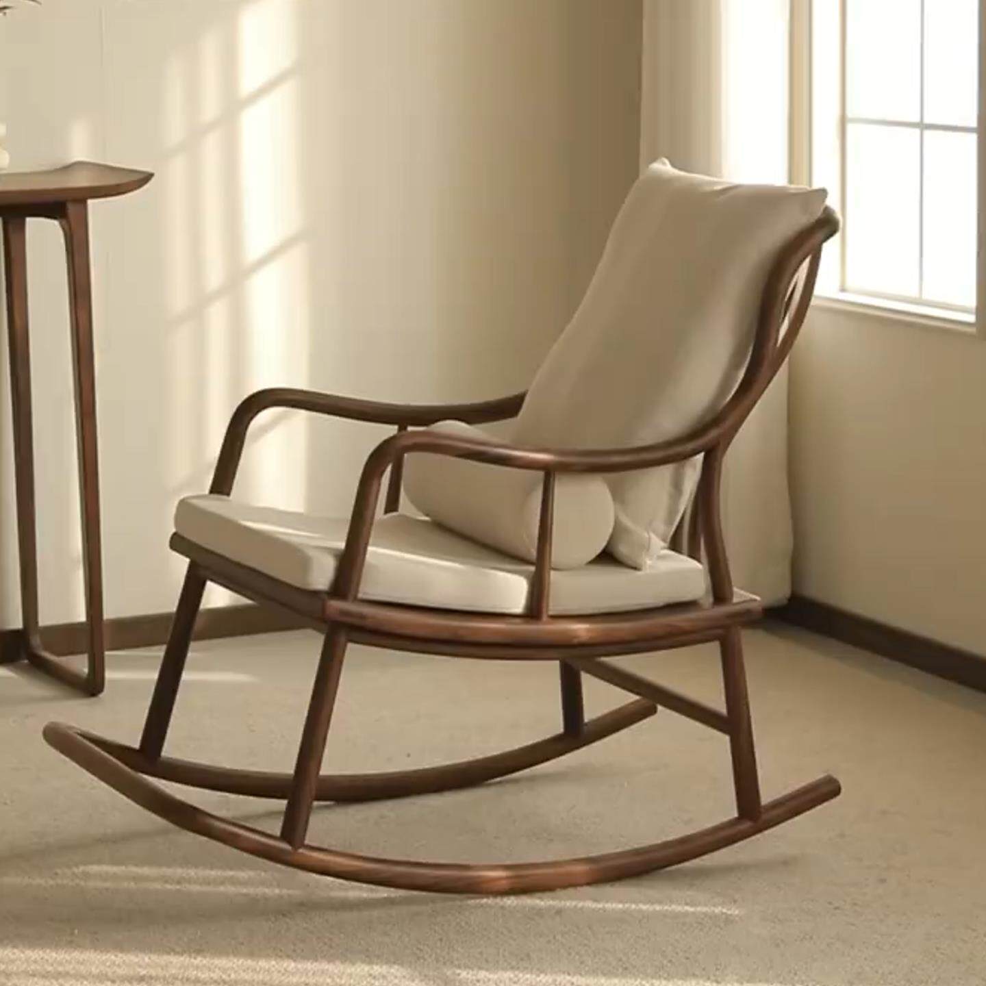 2025新款极简北美黑胡桃木实木摇椅阳台家用休闲单人摇椅摇椅沙发