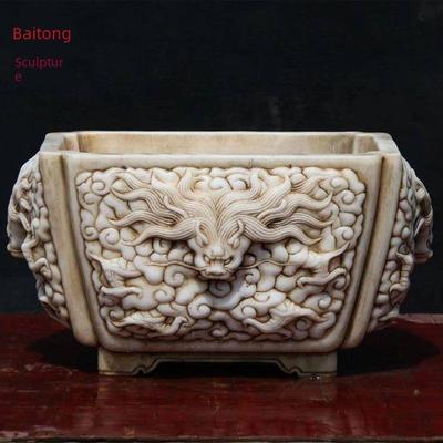 石雕鱼缸花盆白玉莲花石缸青石槽门海盆景香炉摆件室内家庭庭院