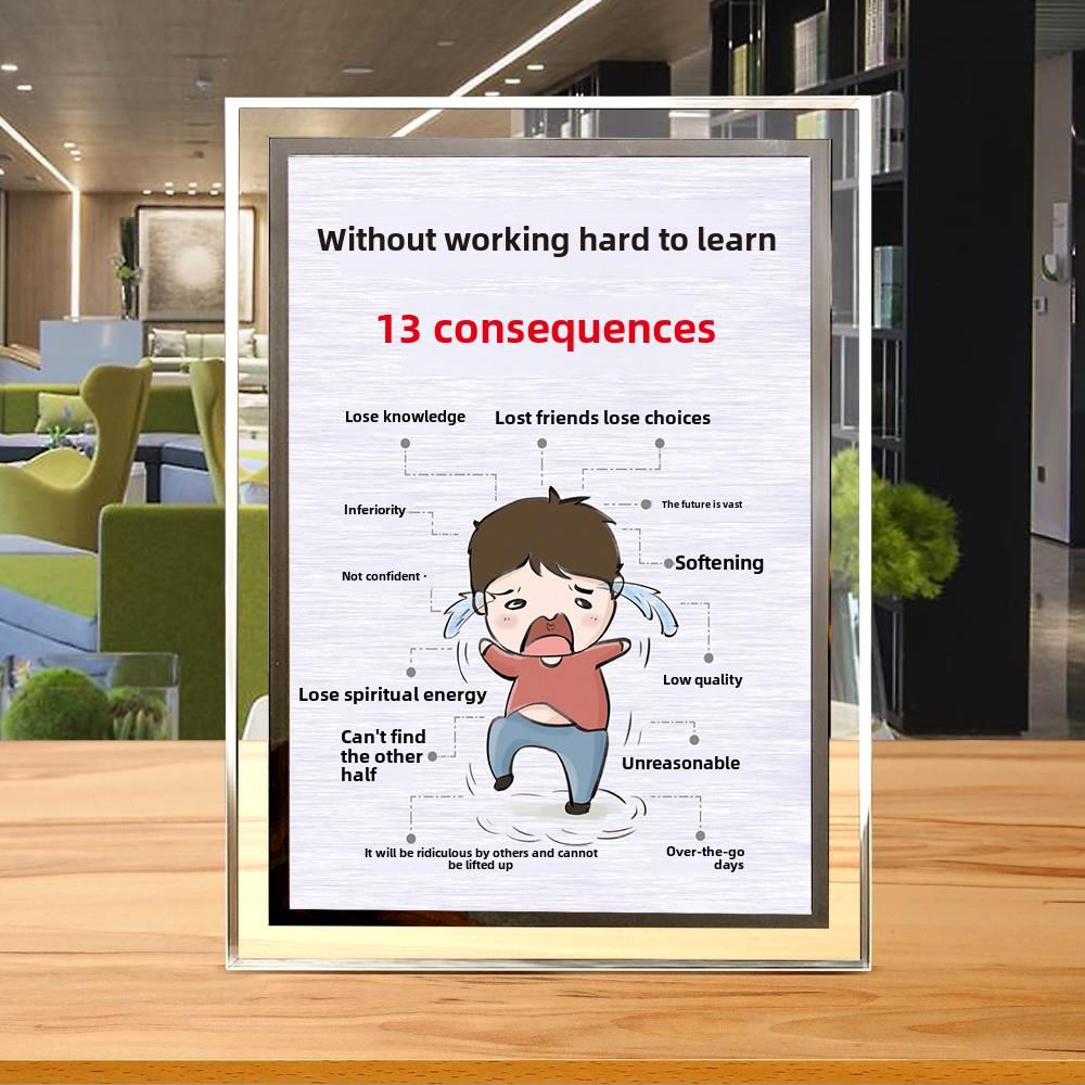 13不努力学习的结果，学生励志装饰画，学习漫画饰品，水晶玻璃桌