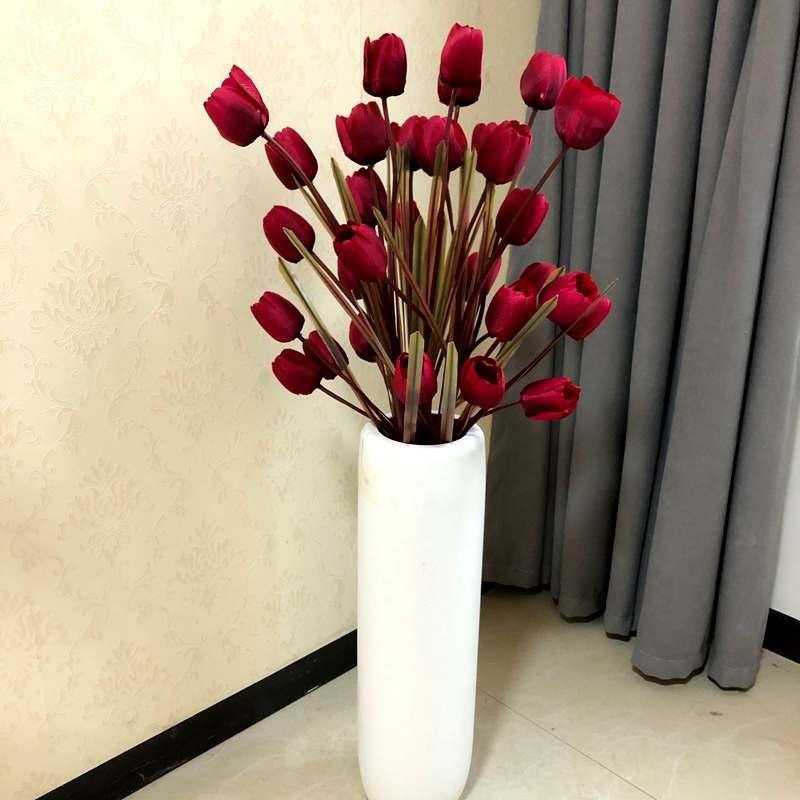 郁金香彷真花假花布料花绢花塑料花客厅落地装套装饰花卉摆设花艺