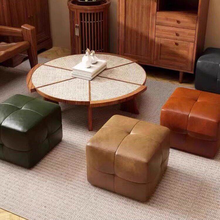沙发凳皮质衣帽间凳子脚踏凳设计师皮墩凳门口拉点换鞋凳矮凳搁脚