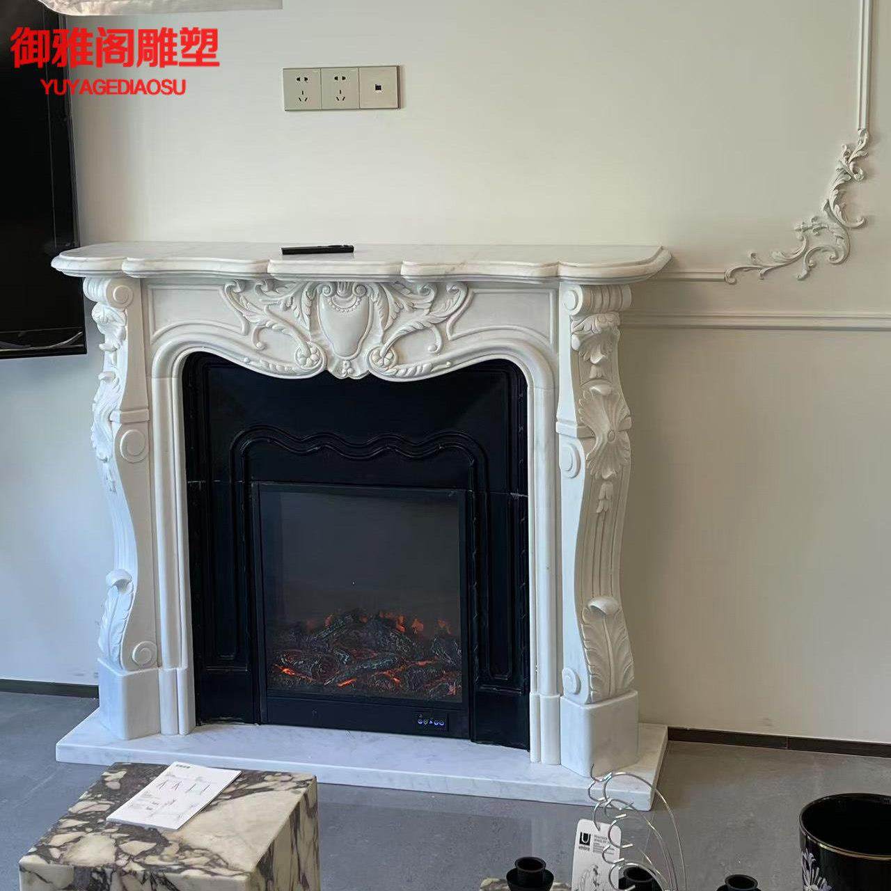 法式天然大理石壁炉架雕花客厅装饰柜石雕汉白玉石材定制,家居饰品,石雕,淘宝优惠券,粉丝福利购,淘宝优惠卷