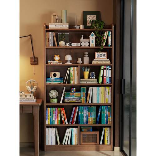 实木书架落地置物架一体靠墙学生卧室收纳柜客厅儿童家用简易书柜