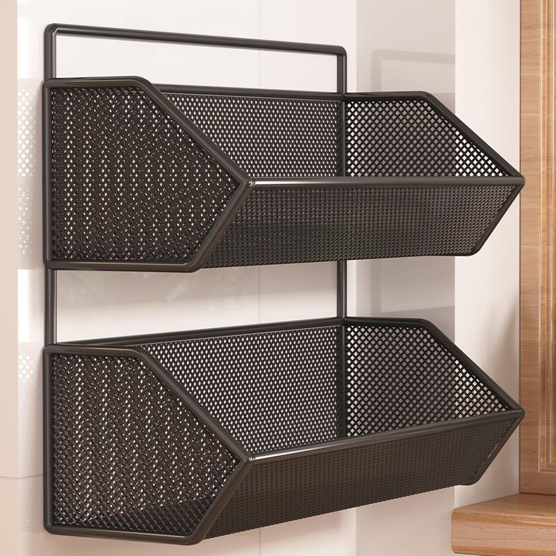 厨房置物架姜蒜收纳筐墙上免打孔壁挂式多功能收纳层架子沥水架神