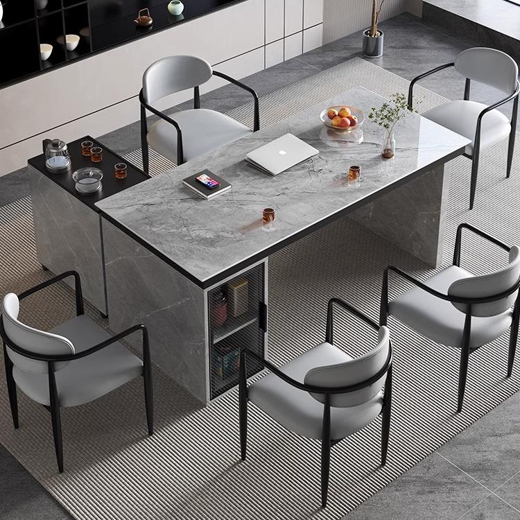 现代轻奢岩板茶桌椅办公岛台家用简约功夫茶几办公室可移动茶台