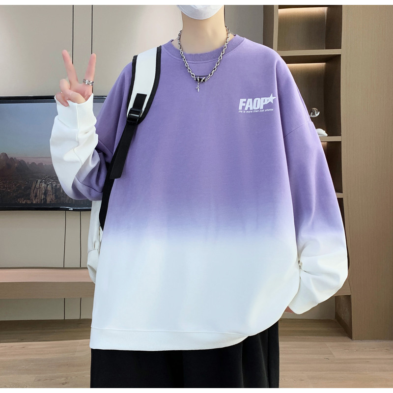 新款卫衣男宽松渐变色套头卫衣