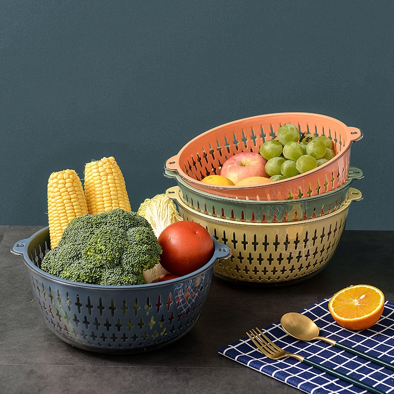 双层洗菜盆沥水篮厨房滤水洗菜篓客厅茶几水果盘家用餐厅透明菜罩