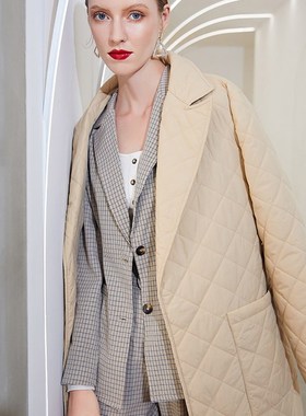 Simplee Long straight winter coat with rhombus pattern Casua