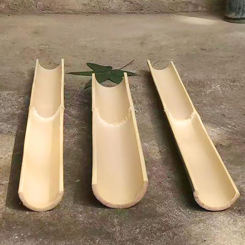 新鲜竹水管对半开款无节庭院竹流水引水渠接水竹片现做水通道竹筒