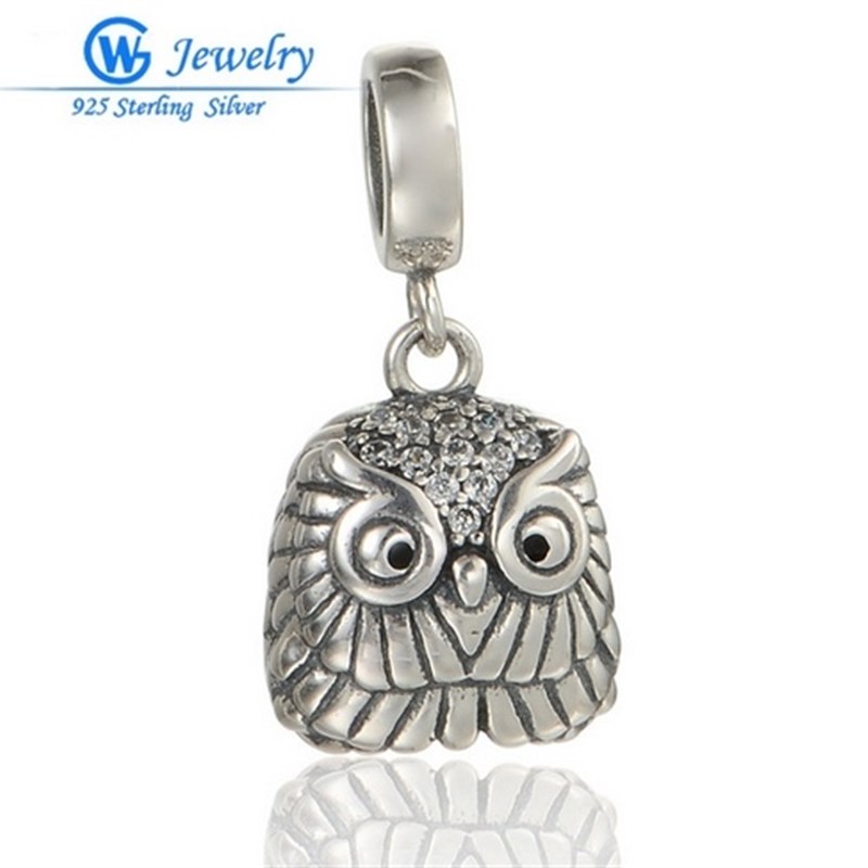 S265 猫头鹰银吊坠925纯银珠子吊坠DIY银珠串珠手錬项链吊坠Beads
