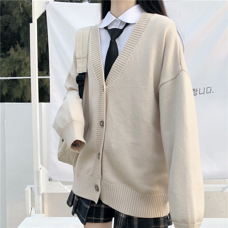 Japanese fashion College Loose V-neck Cardigan 2021 New Swea