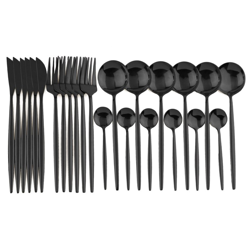 24pcs Black Westn Dinnware Set Stainless Steel Cutly S