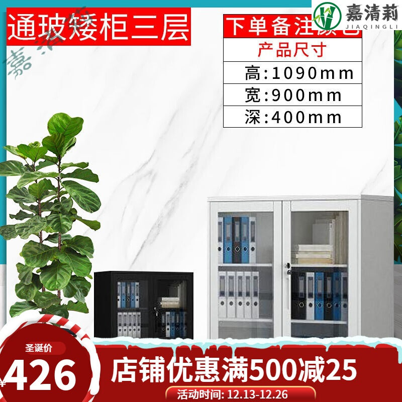 矮柜办公家用文件柜铁皮柜子工具柜资料柜档案带锁阳台收纳柜三层