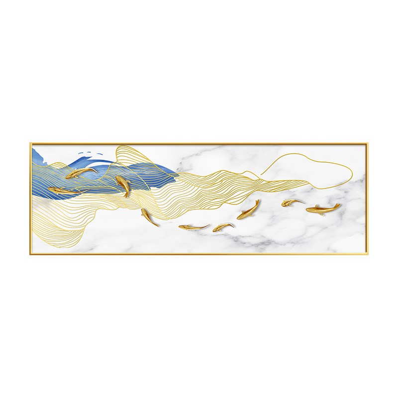 现代简约九鱼图抽象主卧床头挂画主人房间温馨壁画卧室装饰画横版图片
