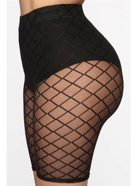 Women Fishnet High Waist Shorts Fashion Mesh Sheer See Throu